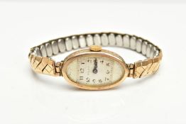 A 9CT GOLD LADY'S ROLEX WRISTWATCH, hand wound, oval face signed 'Rolex', Arabic numberals, an