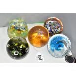 FIVE CAITHNESS GLASS PAPERWEIGHTS, three being limited editions, comprising 'Moonflower', 'Mists
