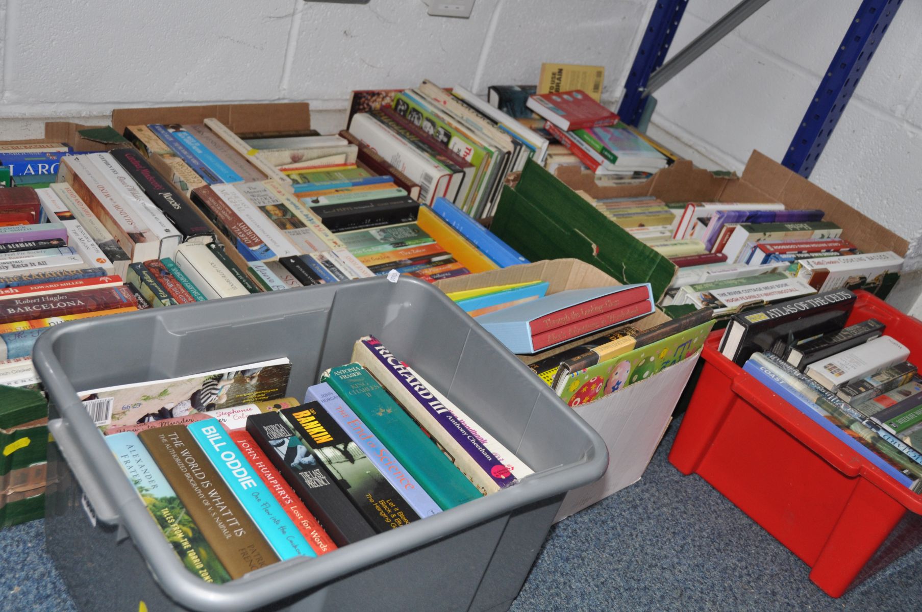 EIGHT BOXES OF HARDBACK AND PAPERBACK BOOKS, including cookery, baking, novels, hobbies,