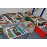 EIGHT BOXES OF HARDBACK AND PAPERBACK BOOKS, including cookery, baking, novels, hobbies,