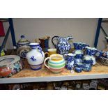 A GROUP OF CERAMIC JUGS AND OTHER CERAMIC WARES, fifteen pieces to include a set of five