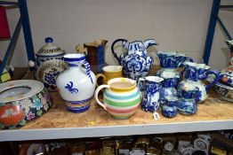 A GROUP OF CERAMIC JUGS AND OTHER CERAMIC WARES, fifteen pieces to include a set of five