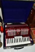 A CASED GALOTTA IDEAL 72 BASS ACCORDIAN, marbleised red case, serial number 24778 (Condition report: