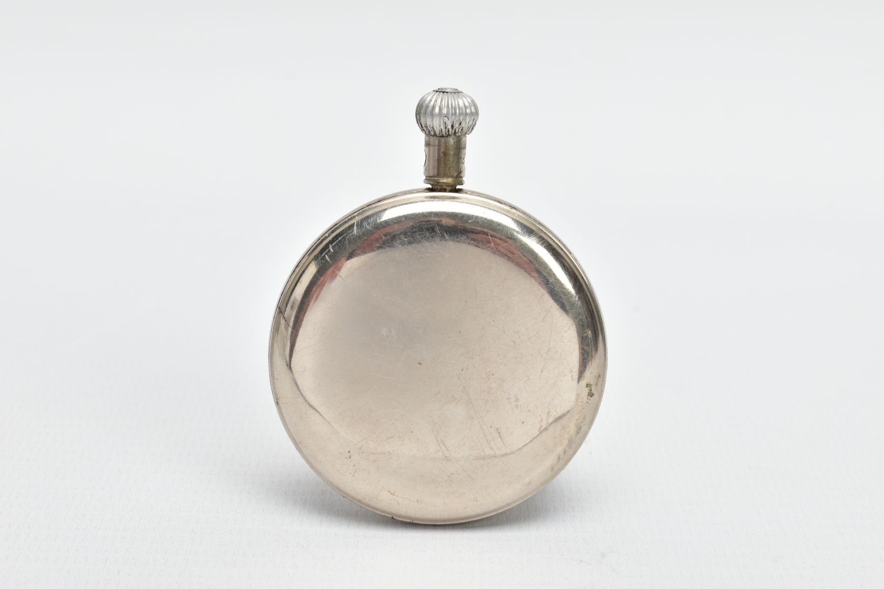 A WHITE METAL POCKET WATCH, round dial signed 'Superior Motor Timekeeper, Lever Swiss Made', - Image 2 of 4