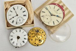 A BOX OF ASSORTED WATCH MOVEMENTS, to include a movement signed 'manufd by William Randle Hill