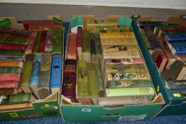 THREE BOXES OF VINTAGE FICTION BOOKS, most in pictorial cloth bindings, to include thirteen Angela