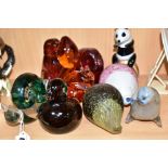 NINE GLASS ANIMAL PAPERWEIGHTS BY WEDGWOOD AND OTHERS, comprising seven paperweights marked