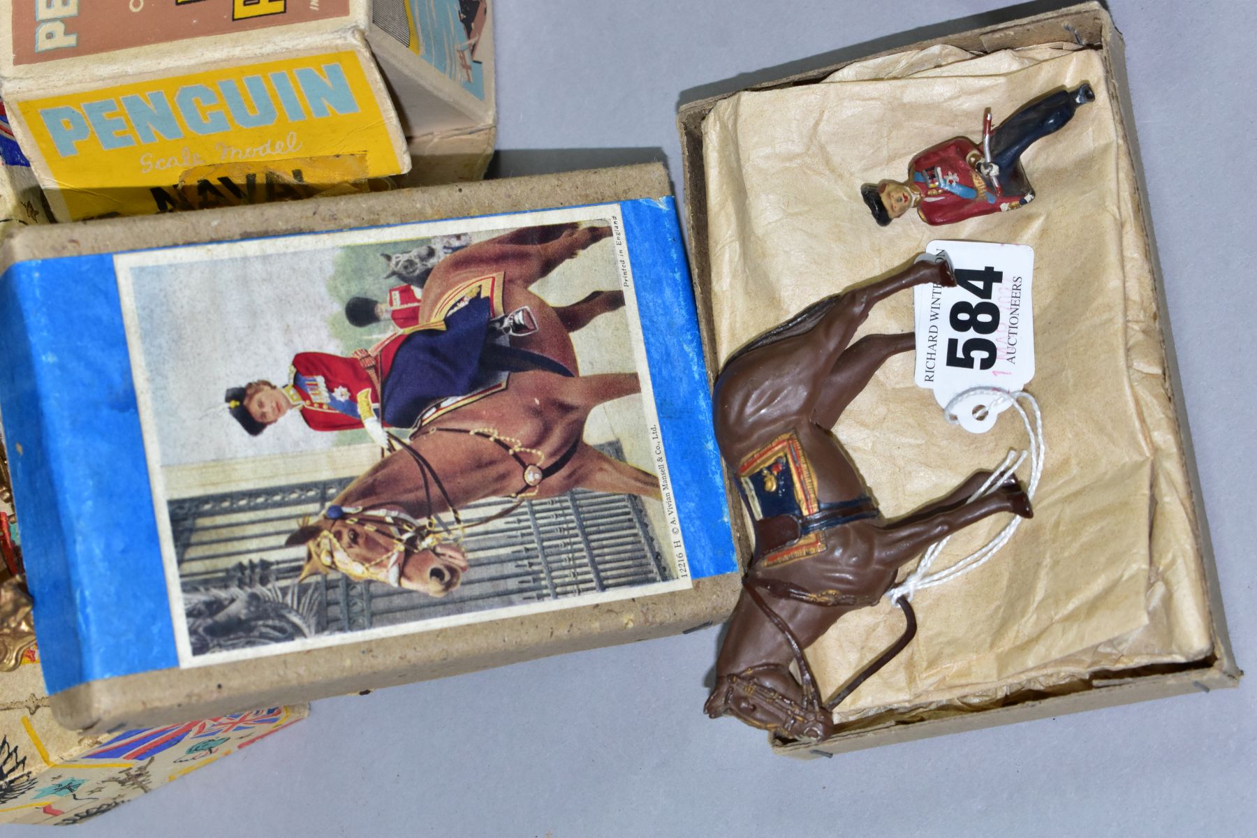 BOXED TIMPO 12216H PAINTED LEAD FIGURE OF QUEEN ELIZABETH AND HORSE, she is seated side saddle and - Image 2 of 7