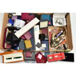 A BOX OF ASSORTED WATCHES AND JEWELLERY BOXES, to include named wristwatches, names to include