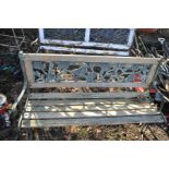 TWO METAL AND SLATTED TEAK GARDEN BENCH, length 124cm (condition:-one bench distressed and missing