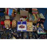 FIVE BOXES AND LOOSE BOOKS, CDS, DVDS, RUG MAKING KITS AND SUNDRY ITEMS, to include seventy books