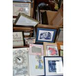 FOUR BOXES AND LOOSE PICTURES, PICTURE FRAMES AND SUNDRY ITEMS, to include over fifty framed prints,