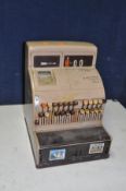 A VINTAGE NATIONAL CASH REGISTER in beige no keys, locked but working