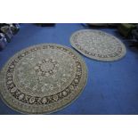 A PAIR OF TABRIZ FINEST RUG GREEN MUHALIA WOOLLEN CIRCULAR RUGS, 201cm