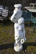 A LARGE COMPOSITE GARDEN FIGURE of a Grecian lady carrying water ewers height 143cm