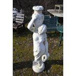 A LARGE COMPOSITE GARDEN FIGURE of a Grecian lady carrying water ewers height 143cm