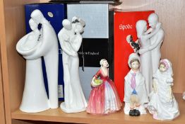 SIX FIGURES BY SPODE, ROYAL DOULTON AND ROYAL WORCESTER, comprising Spode 'Embrace' by Pauline Shone