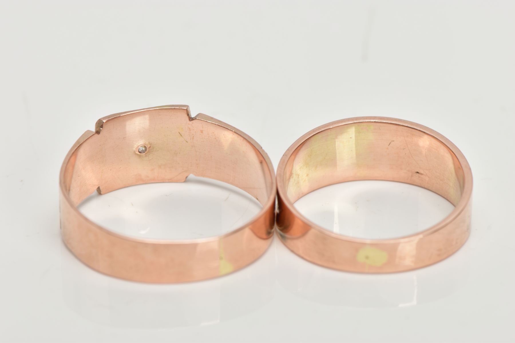 TWO 9CT GOLD RINGS, a rose gold signet ring set with a single old cut diamond in a star setting, - Image 3 of 3