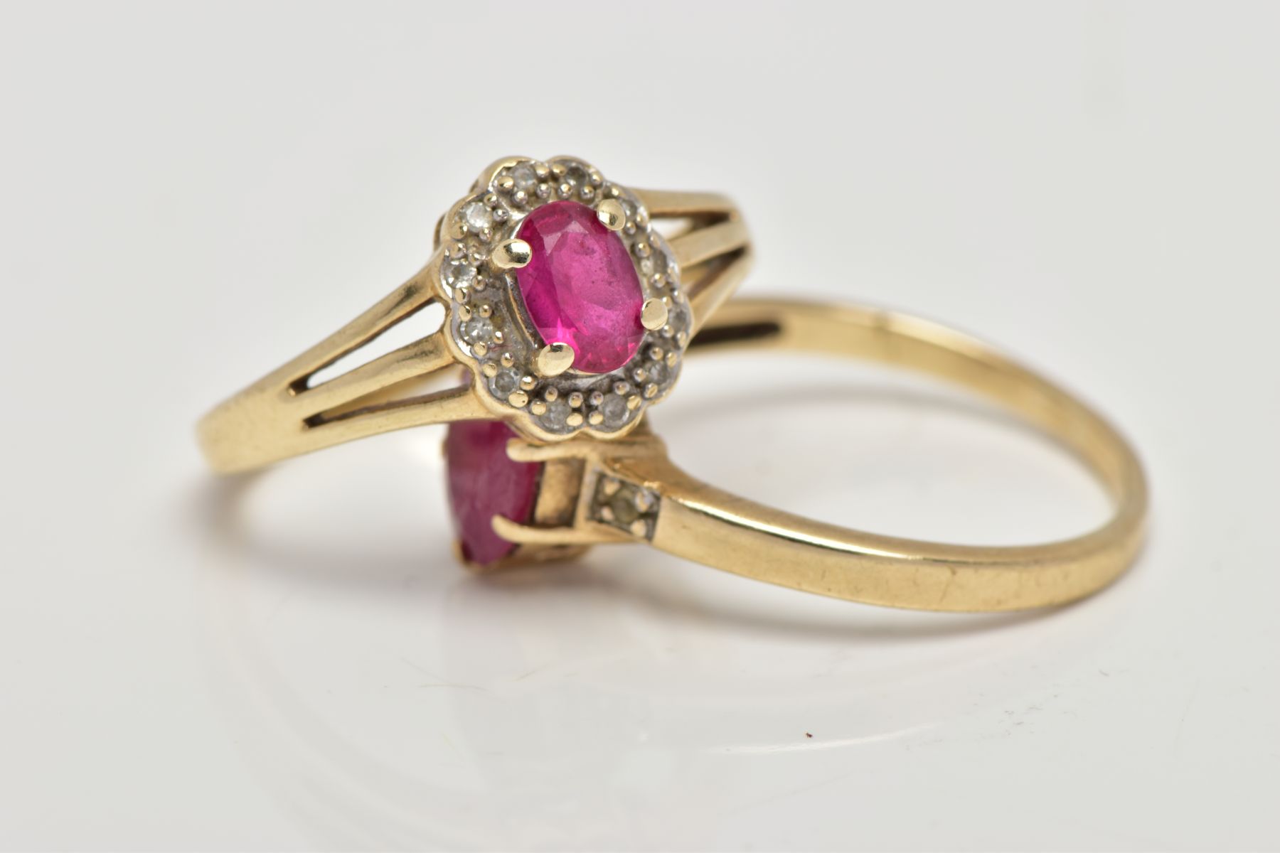 TWO 9CT GOLD GARNET RINGS, the first designed with a six claw set, oval cut ruby (low quality, - Image 3 of 5