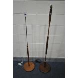 TWO TEAK STANDARD LAMPS, tallest height 147cm