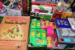 A COLLECTION OF TOYS AND GAMES ETC, to include Subbuteo table rugby game - may be missing some