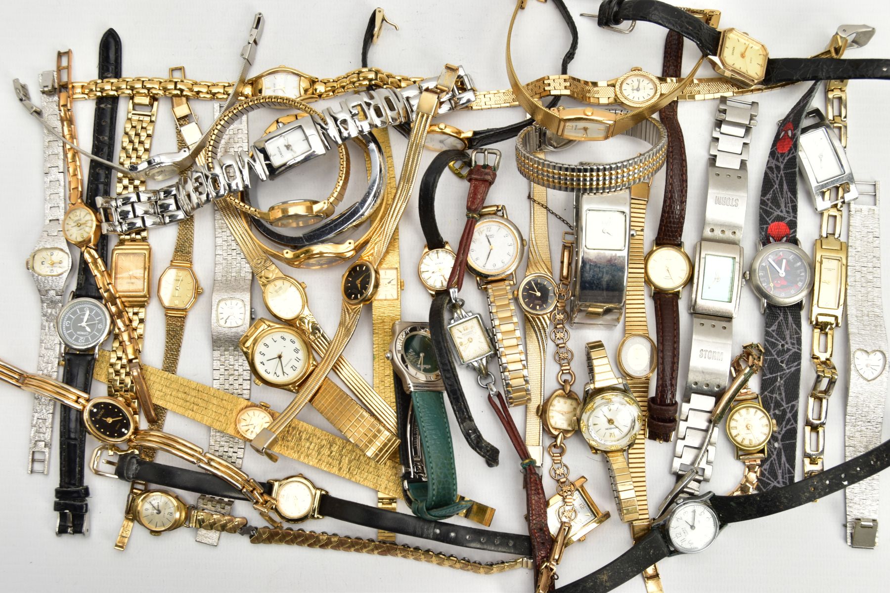 A BOX OF ASSORTED LADYS FASHION WRISTWATCHES, to include mostly quartz movements, some fitted with