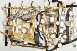 A BOX OF ASSORTED LADYS FASHION WRISTWATCHES, to include mostly quartz movements, some fitted with