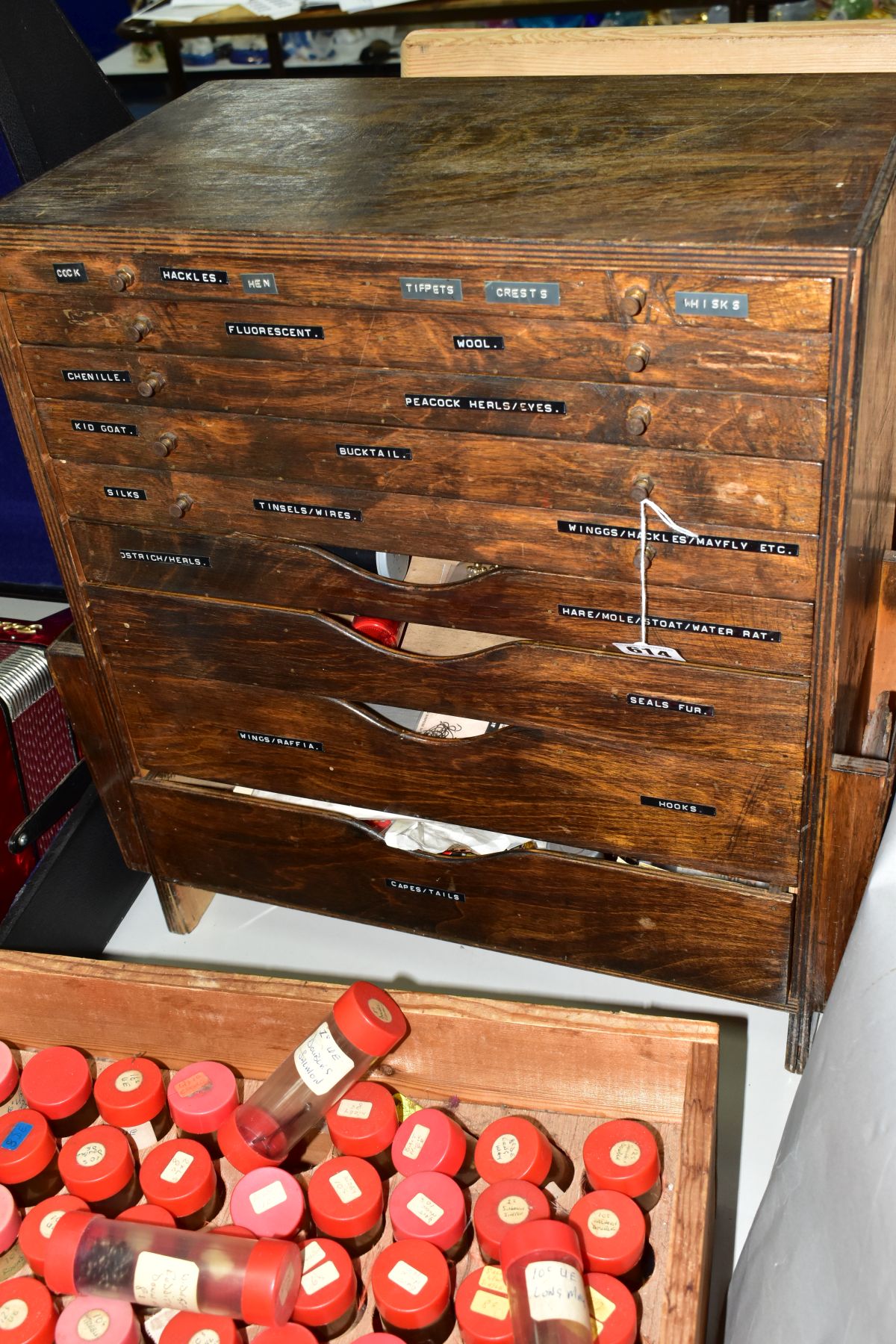 FLY TYING INTEREST, a nine drawer chest containing fly tying accessories, including feathers, - Image 4 of 13