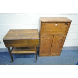 AN SLIM OAK FALL FRONT BUREAU, width 60cm x depth 25cm x height 103cm (loose handles and one