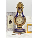 A MARIE-ANTIONETTE PORCELAIN CLOCK, a Victoria and Albert museum repoduction mantle clock, cobalt