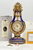 A MARIE-ANTIONETTE PORCELAIN CLOCK, a Victoria and Albert museum repoduction mantle clock, cobalt