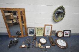 QUANTITY OF MISCELLANEOUS to include three clocks, a pair of rectangular mirrors, another mirror,