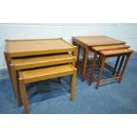 A DANISH STYLE TEAK NEST OF THREE TABLES, width 55cm x depth 40cm x height 49cm together with