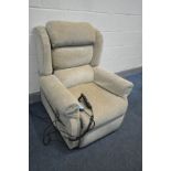 A RELAXOR ULTRA CREAM UPHOLSTERED RISE AND RECLINE MASSAGING ARMCHAIR (both plugs PAT pass and