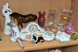 DECORATIVE GIFTWARES ETC, to include a unmarked NAO seated ballerina, Beswick left facing mare