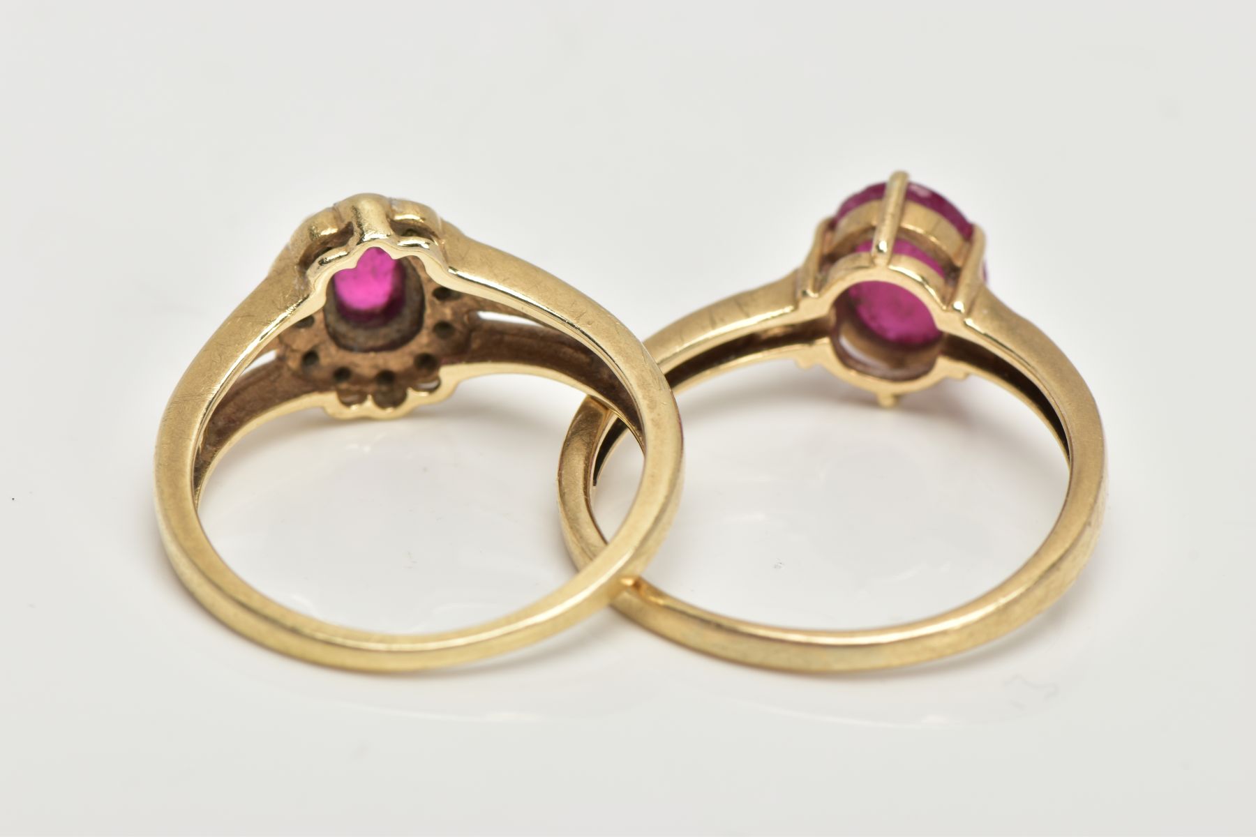 TWO 9CT GOLD GARNET RINGS, the first designed with a six claw set, oval cut ruby (low quality, - Image 5 of 5