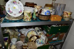 FOUR BOXES AND LOOSE CERAMICS, PAINTINGS AND PRINTS, ETC, including stoneware, Lynton Porcelain