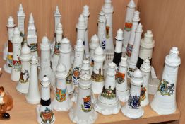 A COLLECTION OF APPROXIMATELY THIRTY CRESTED CHINA LIGHTHOUSES AND TOWERS, including an Arcadian