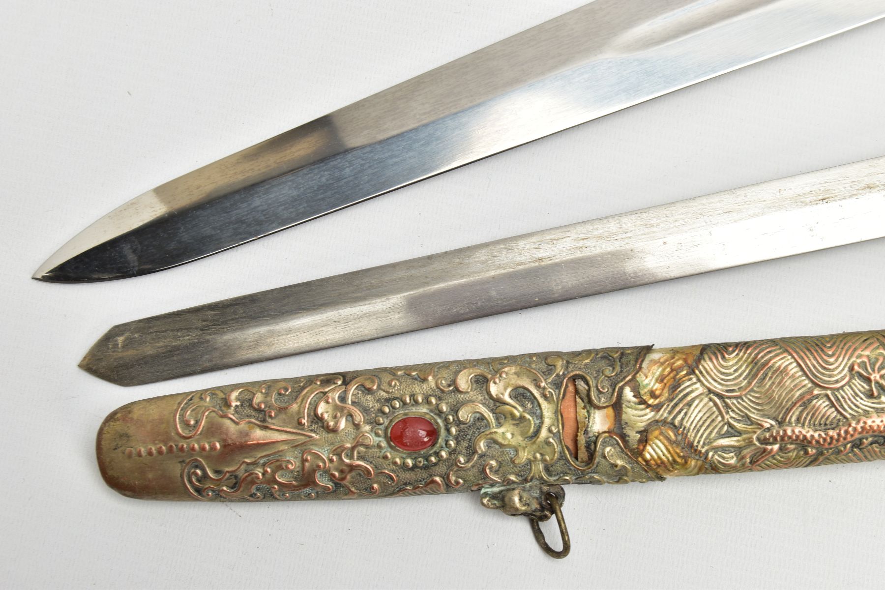 TWO SWORDS one being a modern replica, an Oriental? possibly Chinese, very ornate scabbard, inlaid - Image 8 of 11