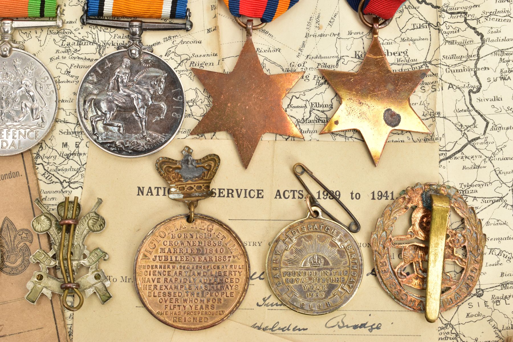 A BOX CONTAINING WORLD WAR TWO MEDALS, CAP BADGES AND EPHEMERA, to include, 1939-45, Burma Stars, - Image 7 of 12
