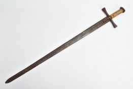 A MEDIEVAL STYLE SWORD, POSSIBLY EUROPEAN IN MANUFACTURE IN THE KASKARAS STYLE, the blade is