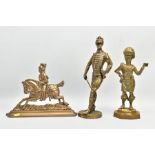THREE BRASS OR BRASS EFFECT DOOR STOPS IN THE FORM OF MILITARY FIGURES, to include 2 standing