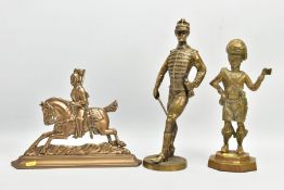 THREE BRASS OR BRASS EFFECT DOOR STOPS IN THE FORM OF MILITARY FIGURES, to include 2 standing