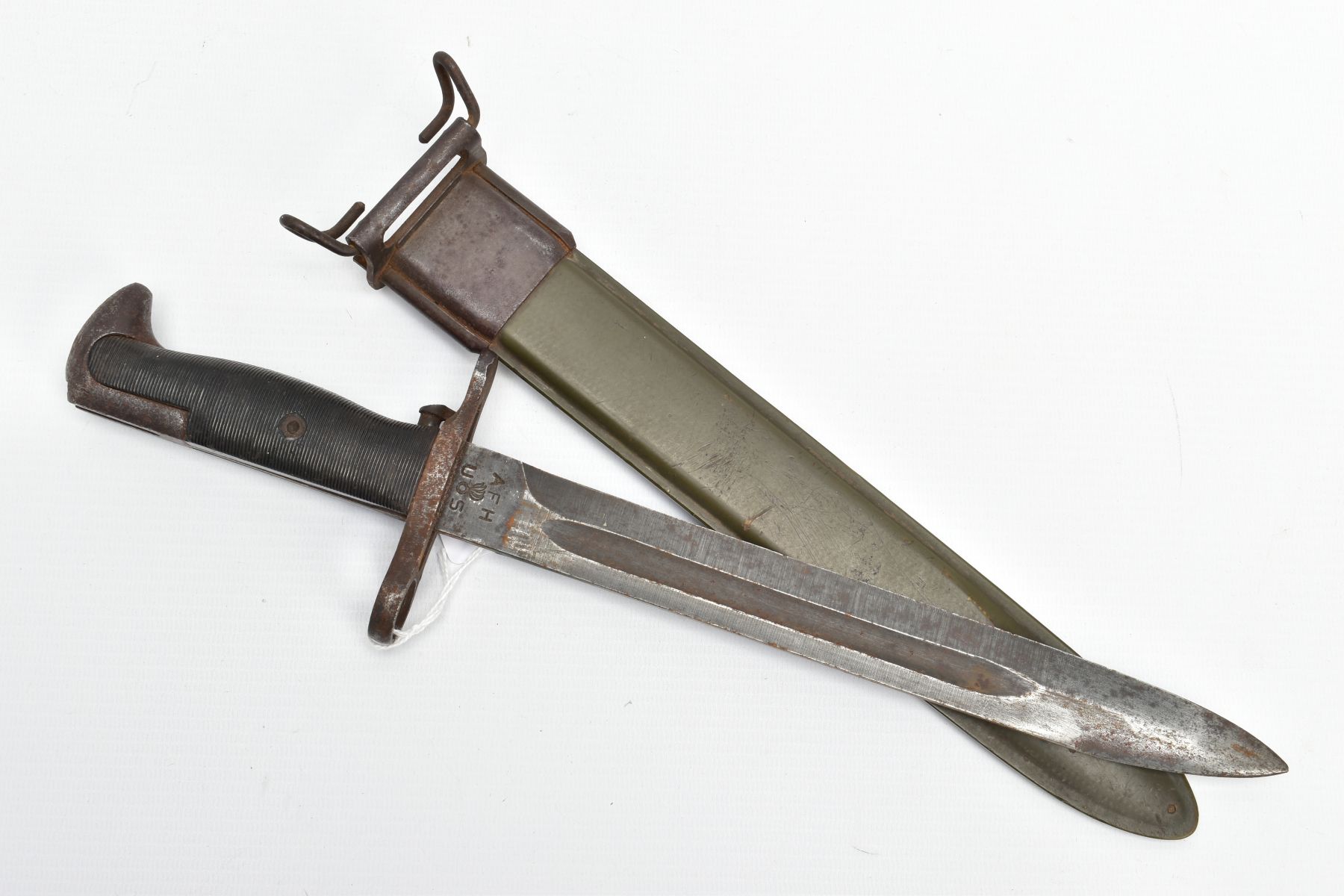 A WORLD WAR TWO ERA US ARMY BAYONET & SCABBARD, by American Fork & Hoe Company, period for this