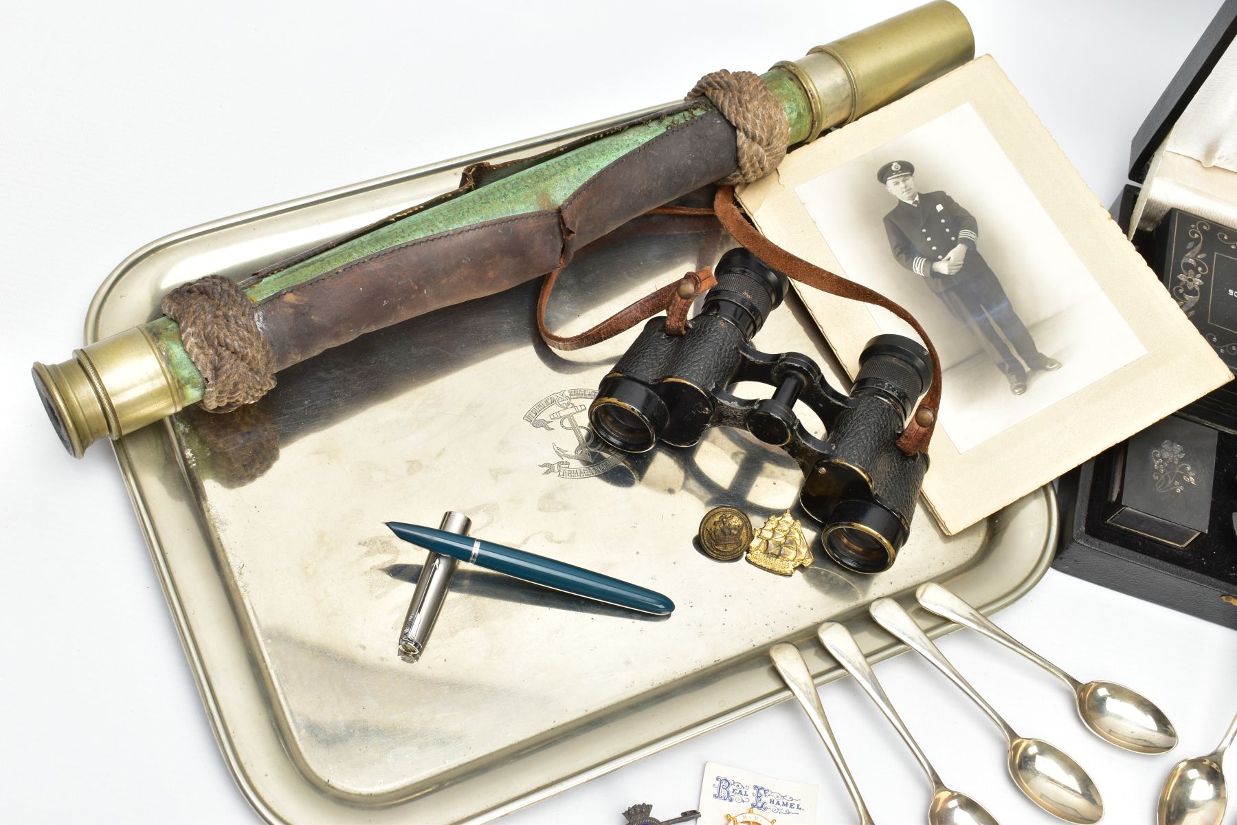 AN ACCUMULATION OF MERCHANT NAVY ITEMS, as follows, large Mappin and Webb Tray with Anchor logo in - Image 11 of 12