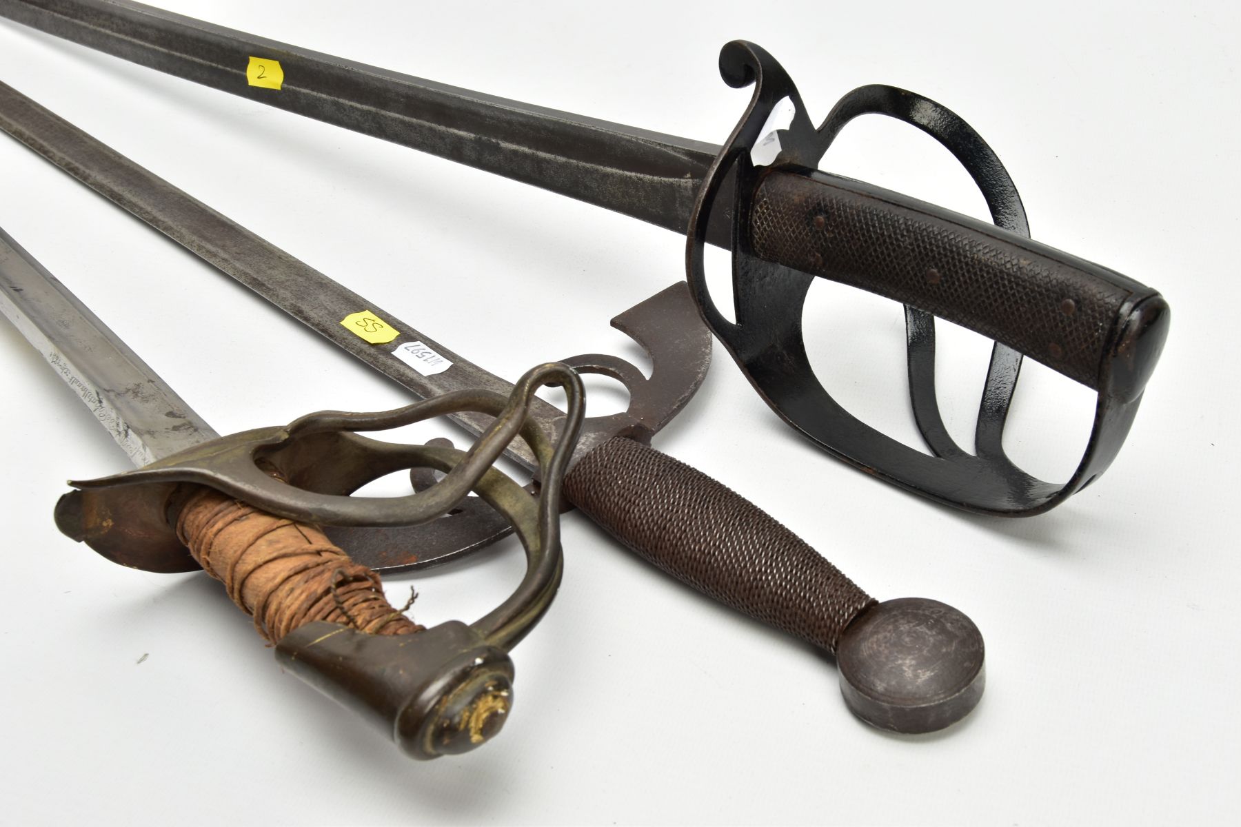 THREE MILITARY SWORDS, a Medieval style sword with ornate cross guard, blade marked Toledo, a French - Image 14 of 14