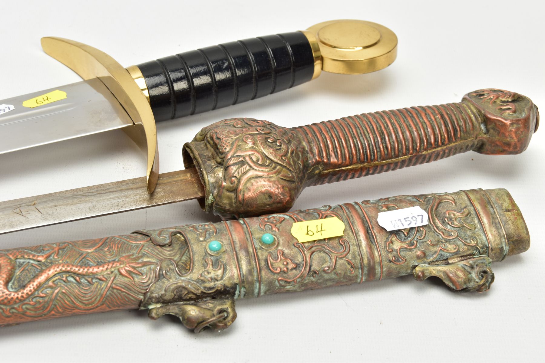 TWO SWORDS one being a modern replica, an Oriental? possibly Chinese, very ornate scabbard, inlaid - Image 11 of 11