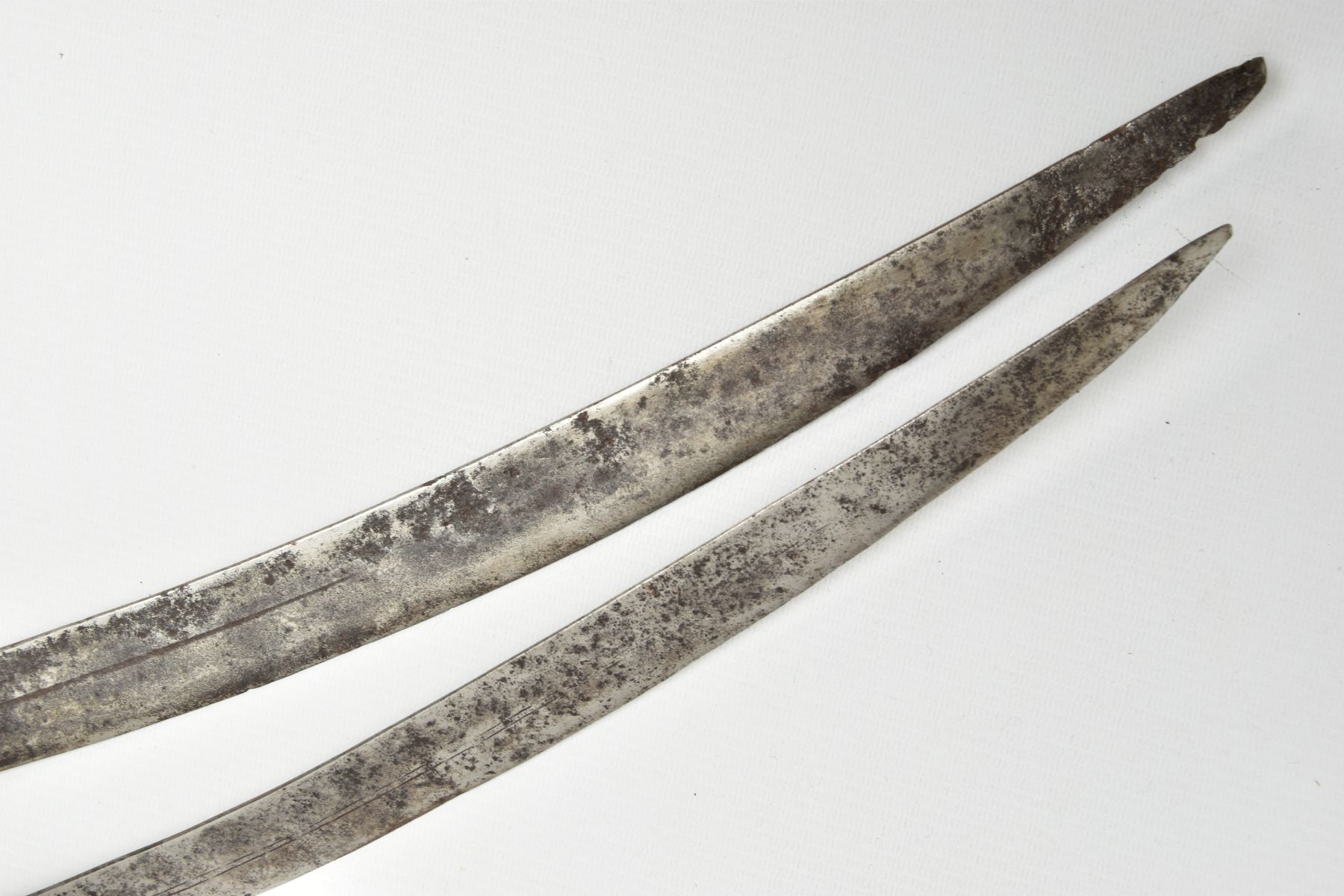 A PAIR OF TALWAR SWORDS, blade length approximately 70cm & 67cm, single fullered, no other - Image 2 of 10