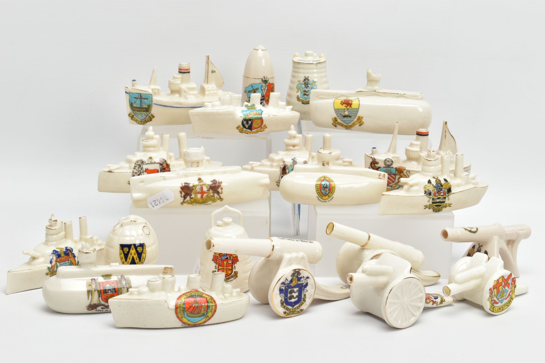 A COLLECTION OF WORD WAR I CRESTED CHINA, manufactured by Carlton, Swan, Willow, Victoria,