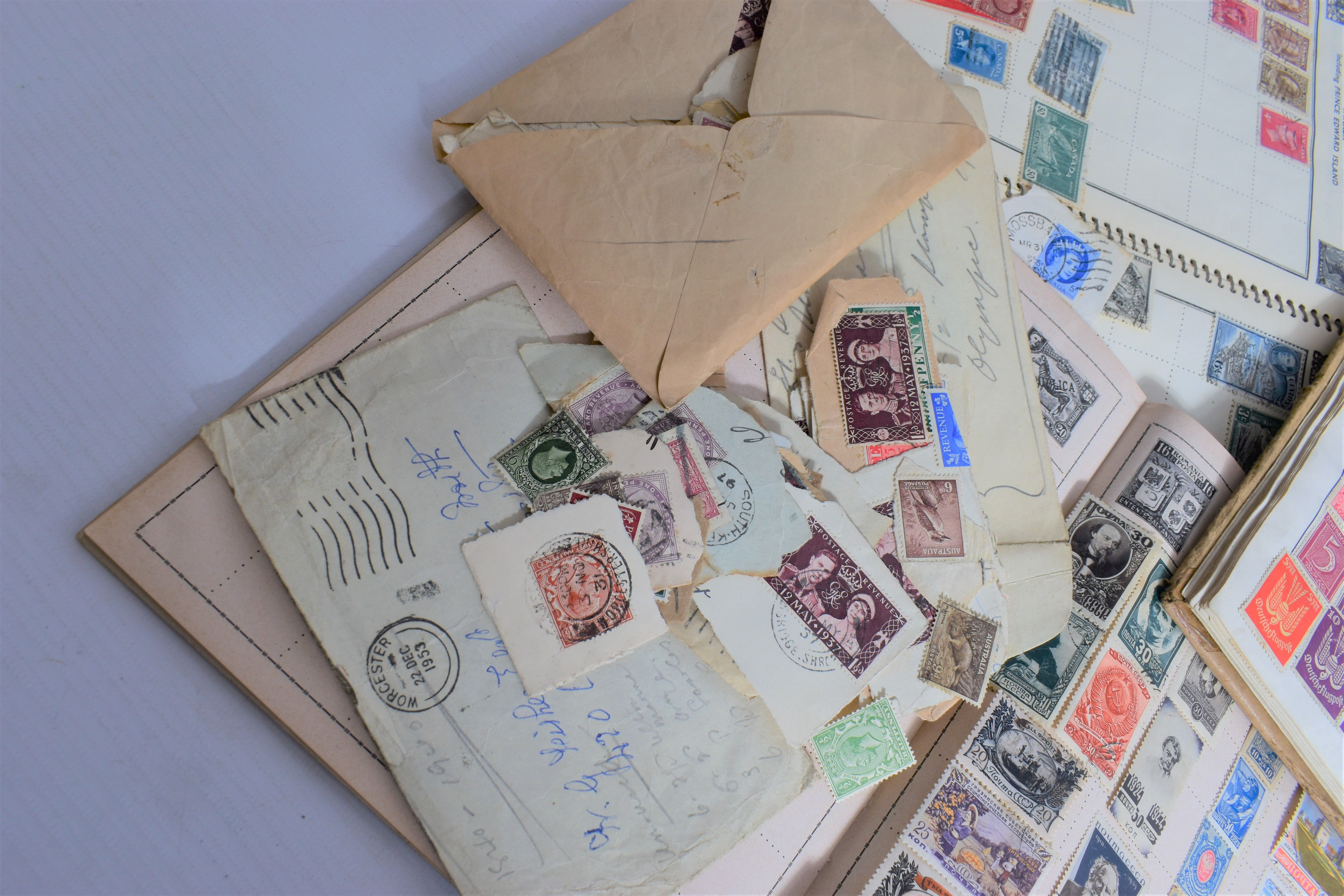 COLLECTION OF STAMPS IN FOUR JUNIOR TYPE ALBUMS AND ENVELOPES, we note GB 1935 silver jubilee 3s - Image 5 of 8